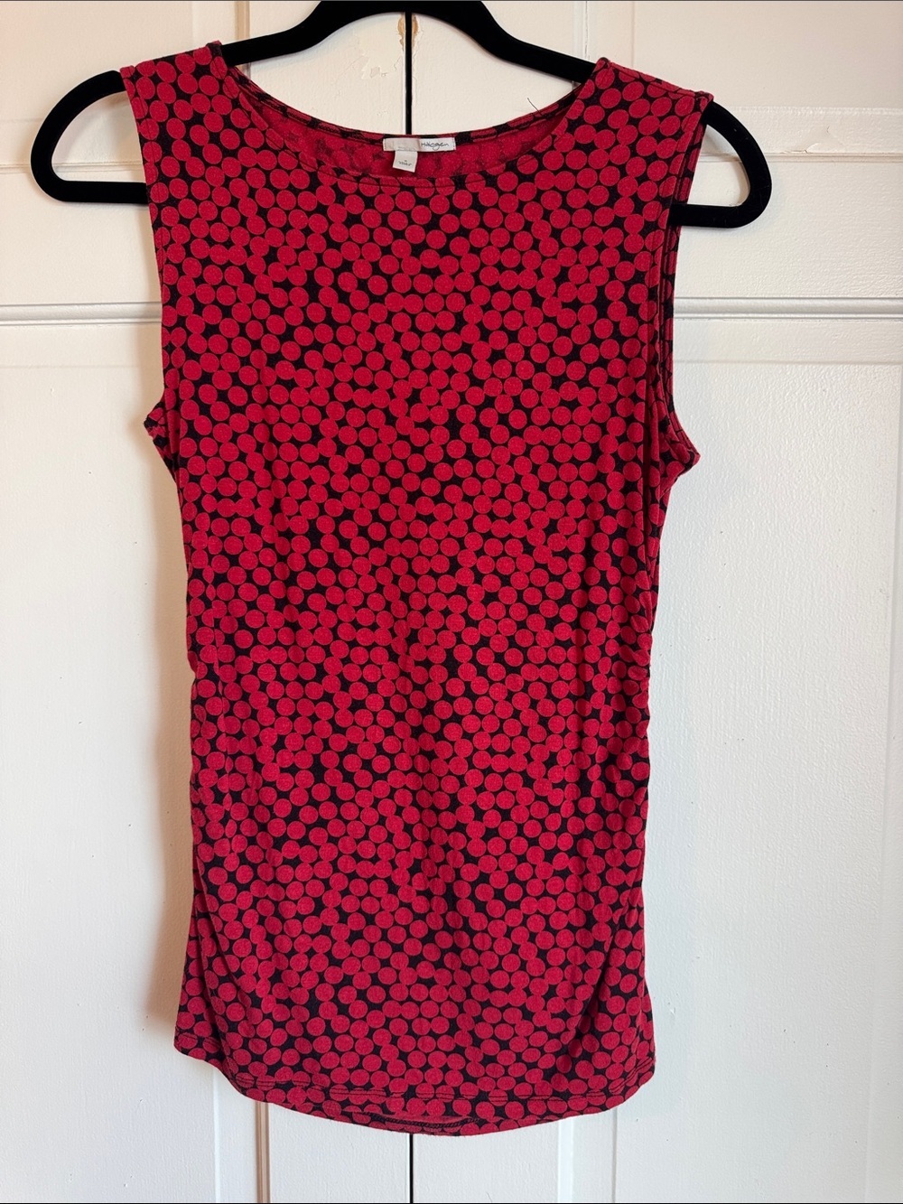 GUC Halogen Red and Black Polka Dot Tank Top with Ruched Sides